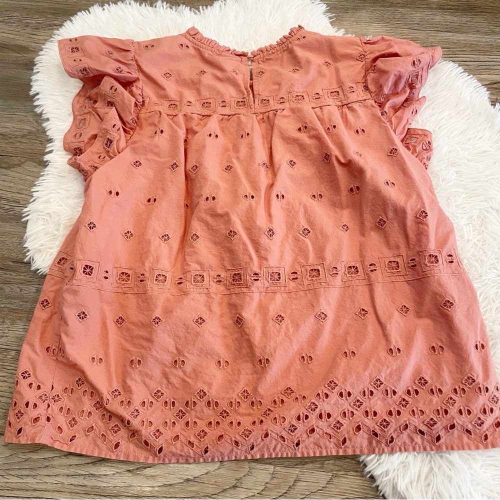 Lands’ End Dusty Pink Eyelet Blouse Medium Spring Casual Teacher - Picture 9 of 9